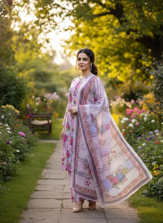 Festive Eid Lawn Printed Suit – 3 Pc Ready to Wear