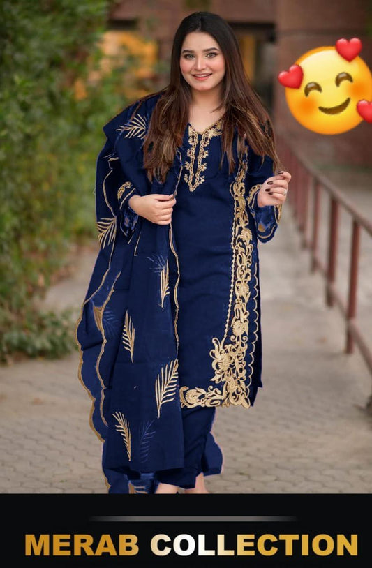 Leaves design 3 Pcs Women's Stitched Organza Embroidered Suit