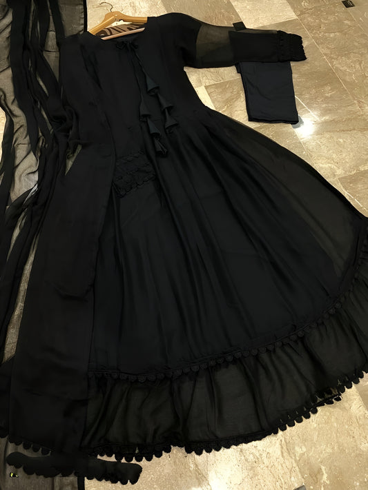 Women’s Elegant 3-Piece Plain Chiffon Maxi – Fully Stitched Set