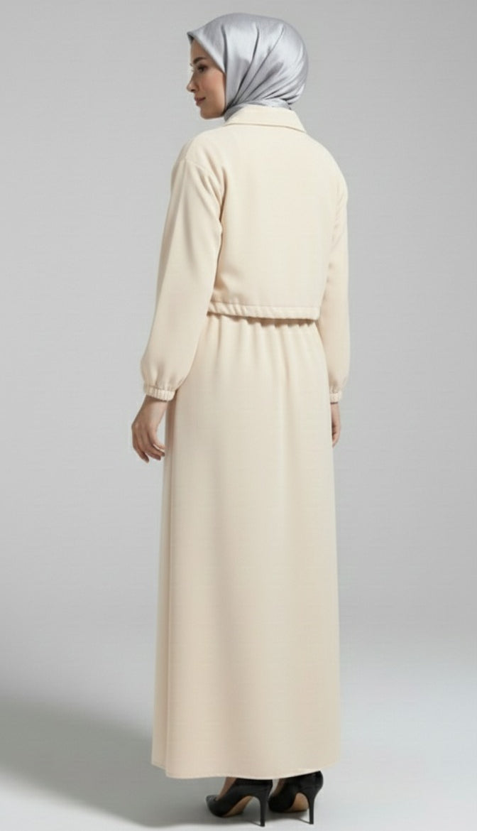 Stylish 2-Piece Outfit for Women – Maxi Dress & Zipper Jacket Combo