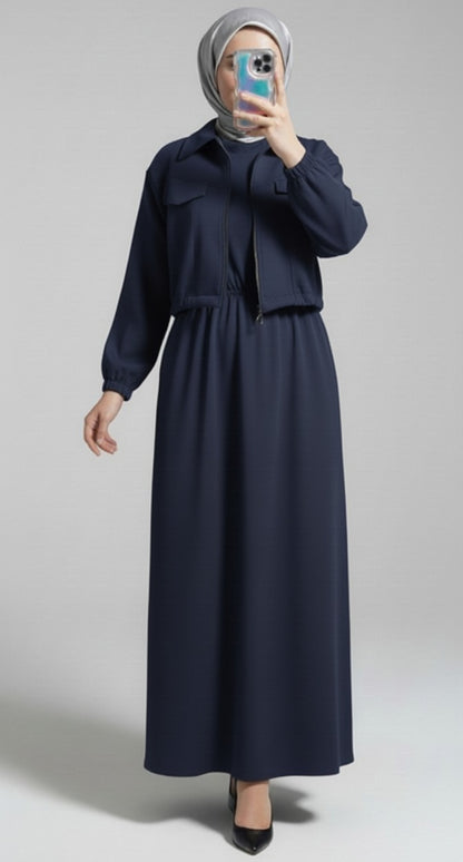 Stylish 2-Piece Outfit for Women – Maxi Dress & Zipper Jacket Combo