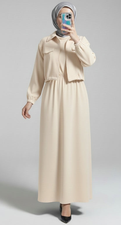 Stylish 2-Piece Outfit for Women – Maxi Dress & Zipper Jacket Combo