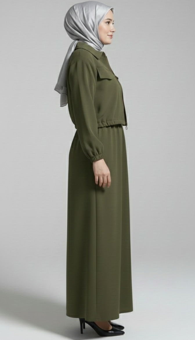 Stylish 2-Piece Outfit for Women – Maxi Dress & Zipper Jacket Combo