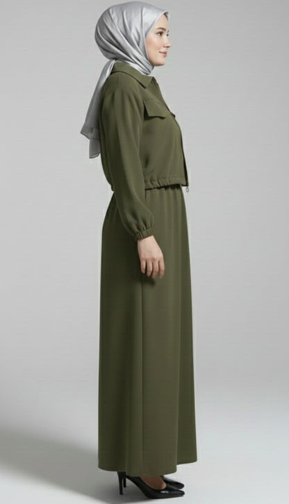 Stylish 2-Piece Outfit for Women – Maxi Dress & Zipper Jacket Combo