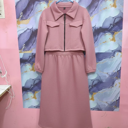 Stylish 2-Piece Outfit for Women – Maxi Dress & Zipper Jacket Combo