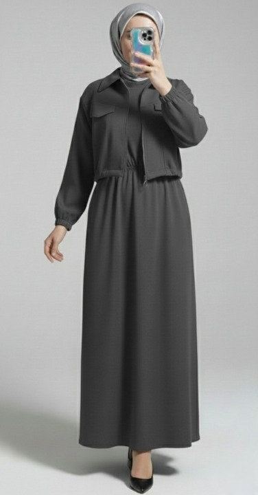 Stylish 2-Piece Outfit for Women – Maxi Dress & Zipper Jacket Combo