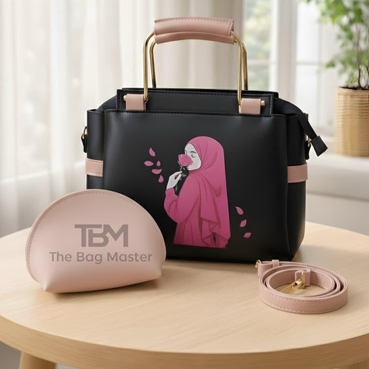 Elegant Printed Women’s Handbag Set – Tote, Crossbody & Makeup Pouch
