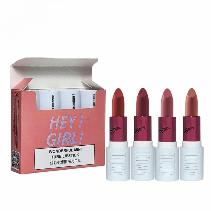Mini Velvet Matte Lipstick Set by HengFang – High Pigment, Long-Lasting (4 Shades)