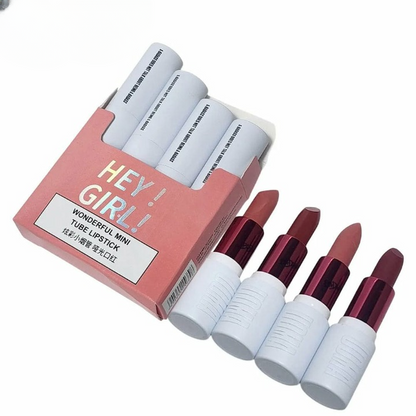 Mini Velvet Matte Lipstick Set by HengFang – High Pigment, Long-Lasting (4 Shades)