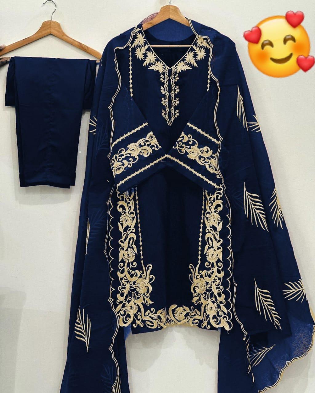 Leaves design 3 Pcs Women's Stitched Organza Embroidered Suit