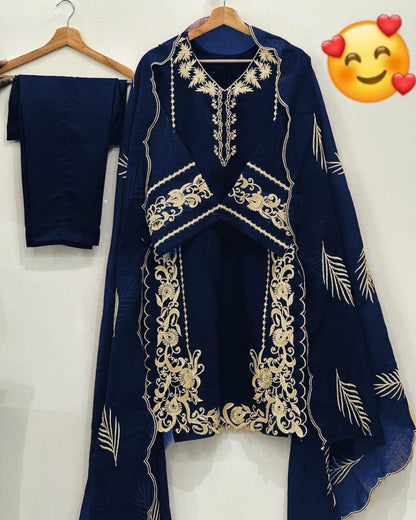Leaves design 3 Pcs Women's Stitched Organza Embroidered Suit