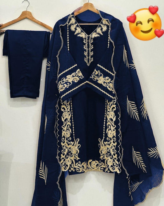 Leaves design 3 Pcs Women's Stitched Organza Embroidered Suit