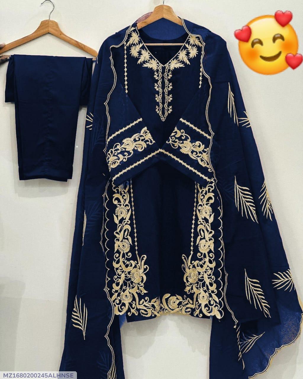 Leaves design 3 Pcs Women's Stitched Organza Embroidered Suit