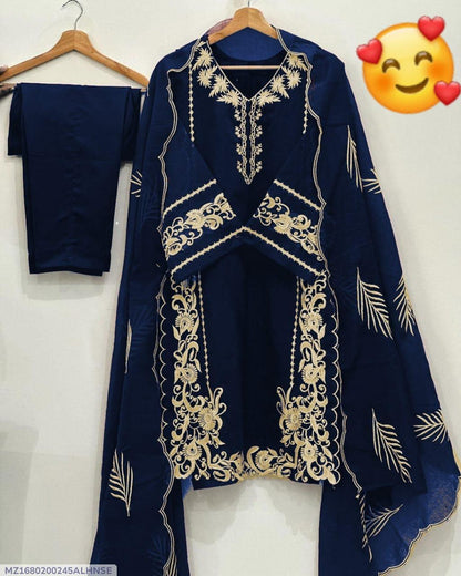 Leaves design 3 Pcs Women's Stitched Organza Embroidered Suit