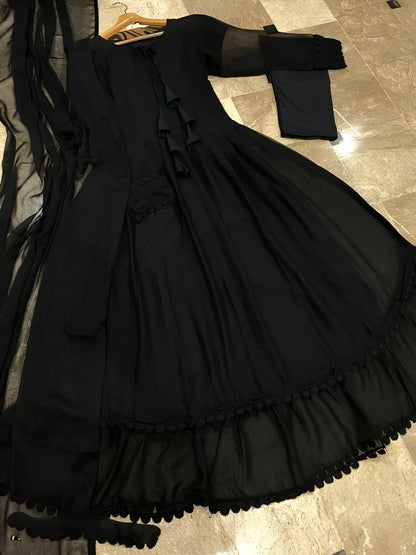 Women’s Elegant 3-Piece Plain Chiffon Maxi – Fully Stitched Set