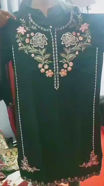 Women’s Batool 2-Piece Winter Suit – Black Embroidered Dhanak Cotton Set